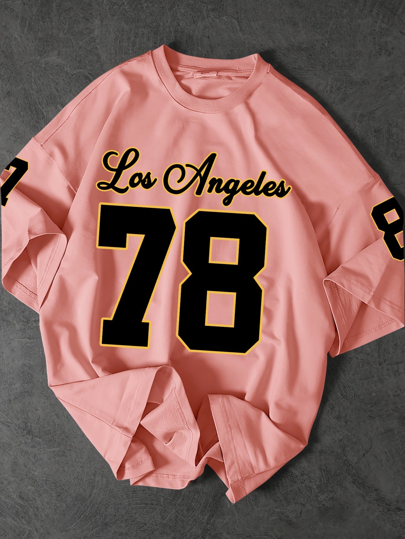 Men's Los Angeles 78 Graphic Tee - Casual Loose Fit, Black Polyester Short Sleeve T-Shirt with Bold Number Print, Machine Washable